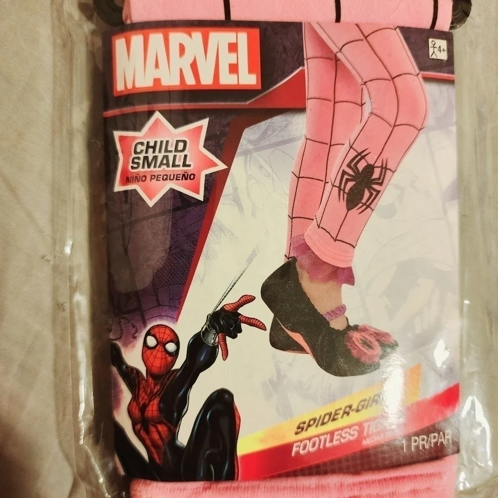 NWT Marvel Pink Spidergirl Footless Tights Girl's Small S Ruffle Hem Cosplay New